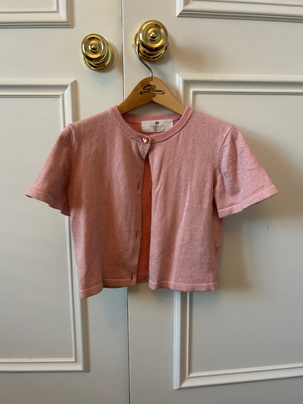 H&M Sparkle Pink Short-Sleeve Cardigan Sweater size 5T